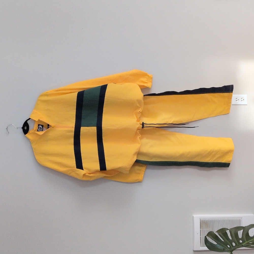 Vintage Surf Style 90s Set Bright Yellow Windbreaker Pants USA Made L XL - Picture 4 of 14